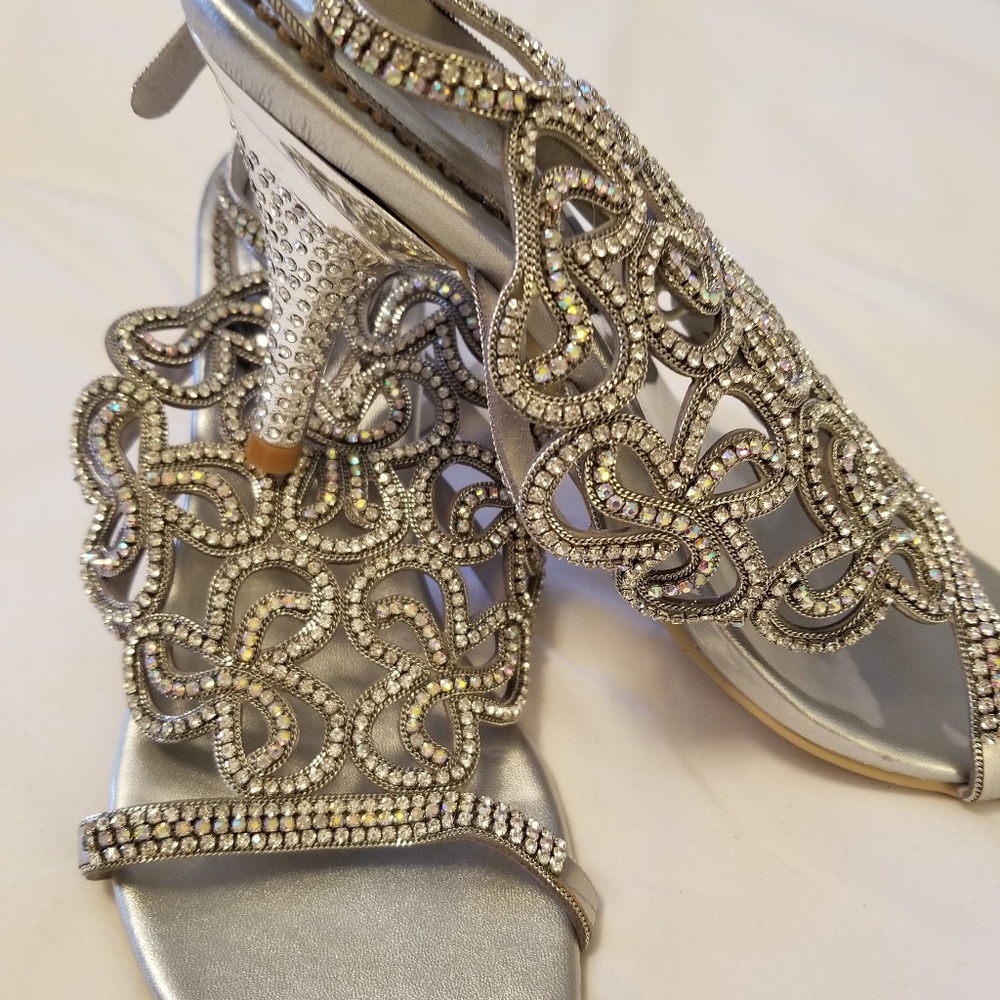 Silver rhinestone heels